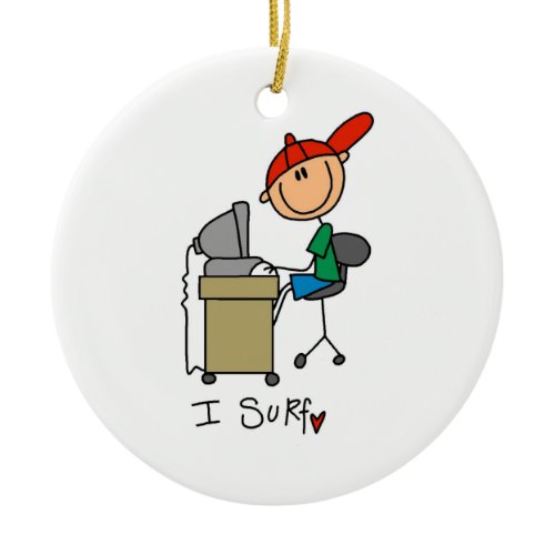 Male Stick Figure Web Surfer Ceramic Ornament