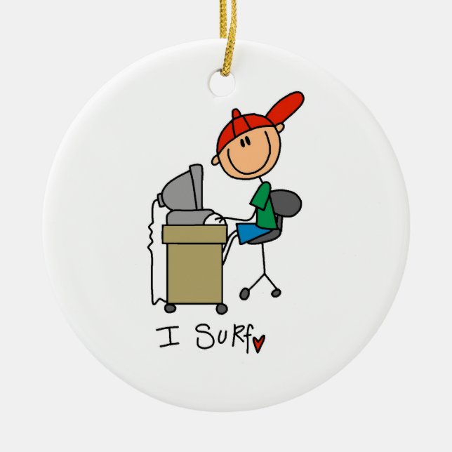 Male Stick Figure Web Surfer Ceramic Ornament (Front)