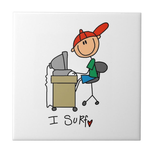Male Stick Figure Web Surfer Ceramic Tile (Front)