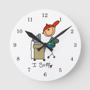 Male Stick Figure Web Surfer Round Clock