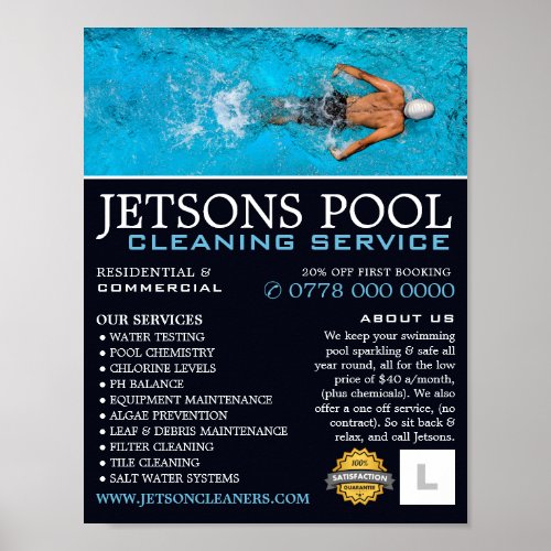 Male Swimmer Swimming Pool Cleaning Advertising Poster