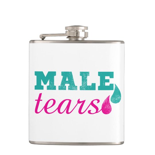 Male Tears Funny Pink And Teal Hip Flask