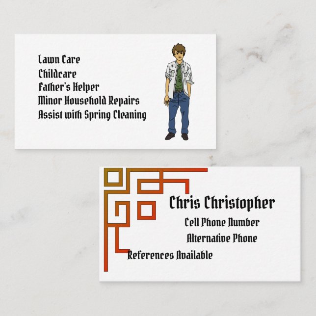 Male Teenager Will Work Business Card (Front/Back)