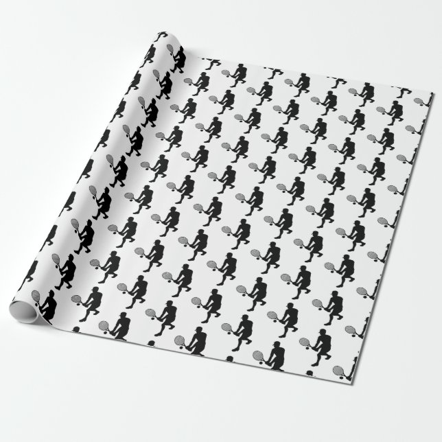 Male Tennis Player Silhouette Wrapping Paper (Unrolled)