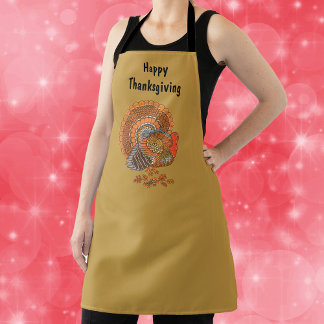 Male Thanksgiving Turkey Fanned Tail Dark Yellow Apron