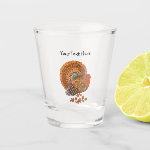 Male Turkey Colorful Feathers Fanned Tail Leaves Shot Glass