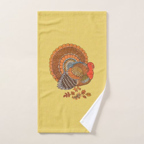 Male Turkey Fanned Tail Autumn Colored Feathers Hand Towel