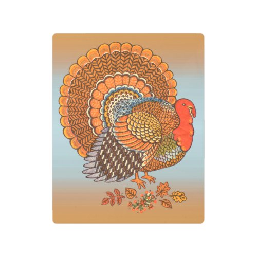 Male Turkey Fanned Tail Autumn Colored Feathers Metal Print