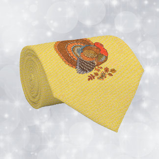 Male Turkey Fanned Tail Leaves Golden Yellow Neck Tie