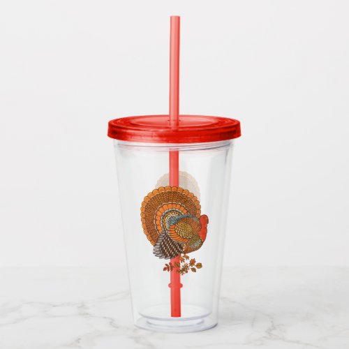 Male Turkey in Leaves Autumn Colored Feathers Acrylic Tumbler