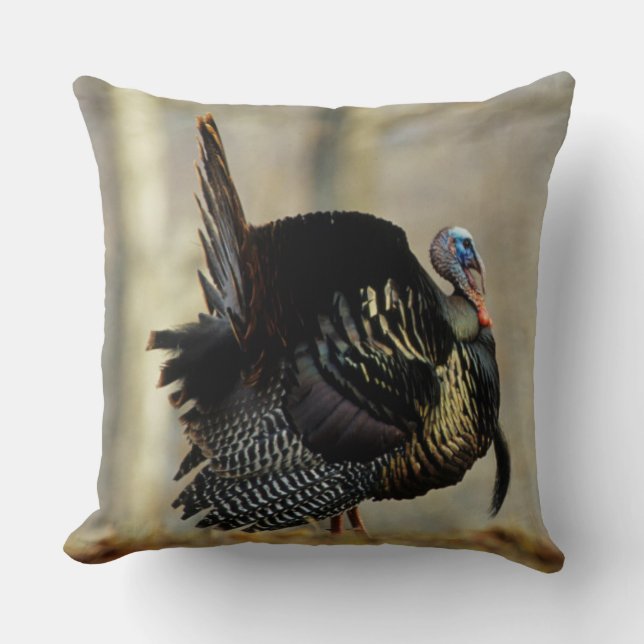 Male turkey strutting, Illinois Throw Pillow (Front)
