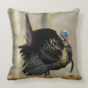 Male turkey strutting, Illinois Throw Pillow