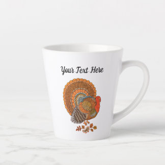 Male Turkey Tail Spread Autumn Colored Feathers Latte Mug