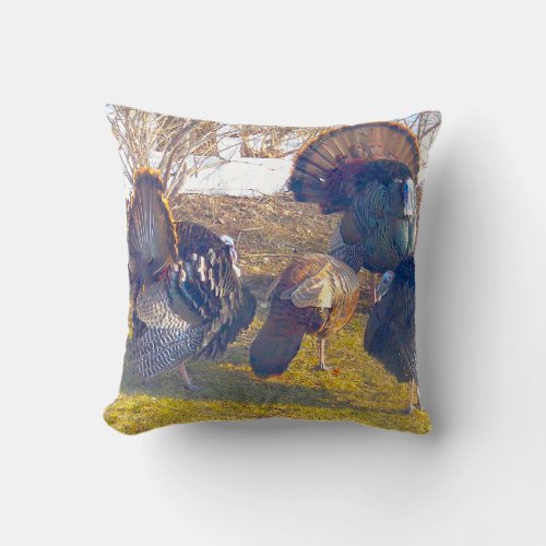 Male Turkeys in Heat and a Lady Photo Throw Pillow