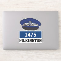 Male UK Police Officer Flat Cap with Name & Number Sticker