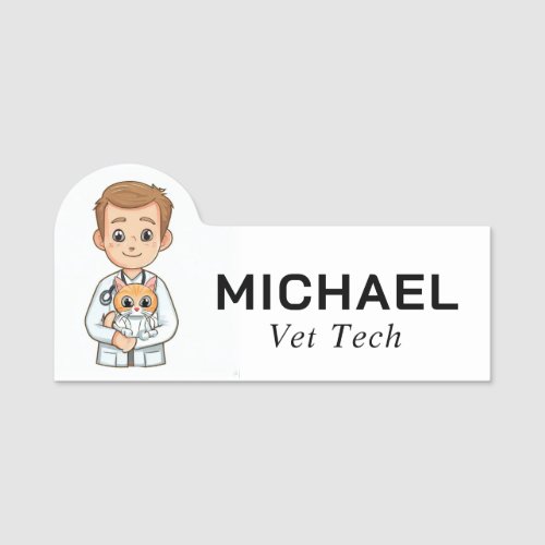 Male Vet and Cute Kitten Name Tag