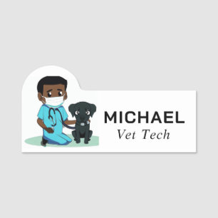 Male Vet and Cute Puppy Name Tag