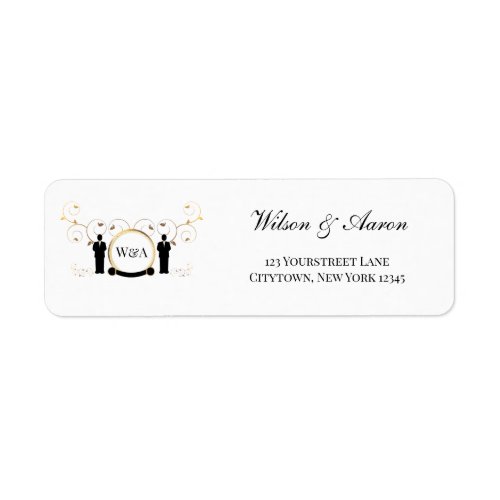 Male Wedding Gold Monogram Return Address Label