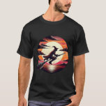 Male Witch riding Broom in sunset art illustration T-Shirt