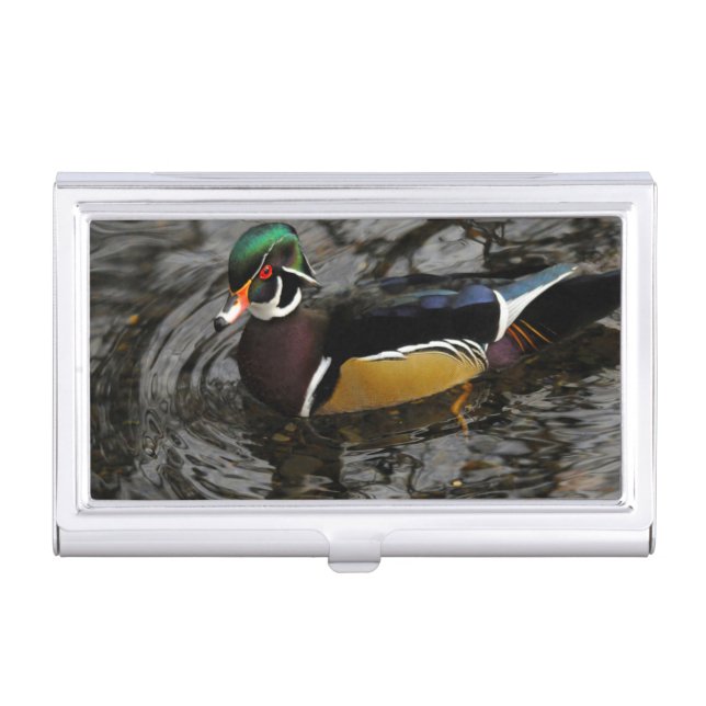 Male Wood Duck At Crystal Springs Rhododendron Business Card Holder (Front)