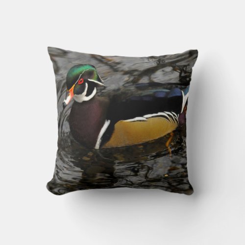 Male Wood Duck At Crystal Springs Rhododendron Throw Pillow