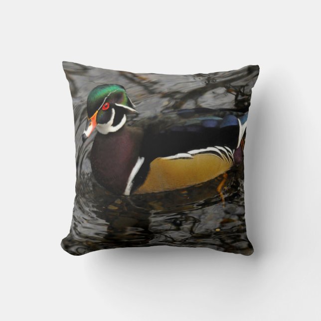 Male Wood Duck At Crystal Springs Rhododendron Throw Pillow (Front)