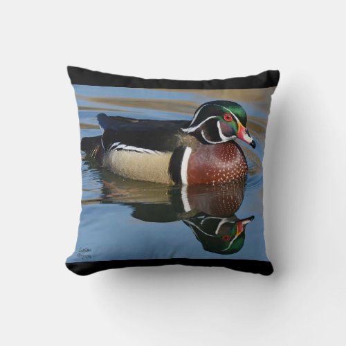 Male Wood Duck Reflection Throw Pillow