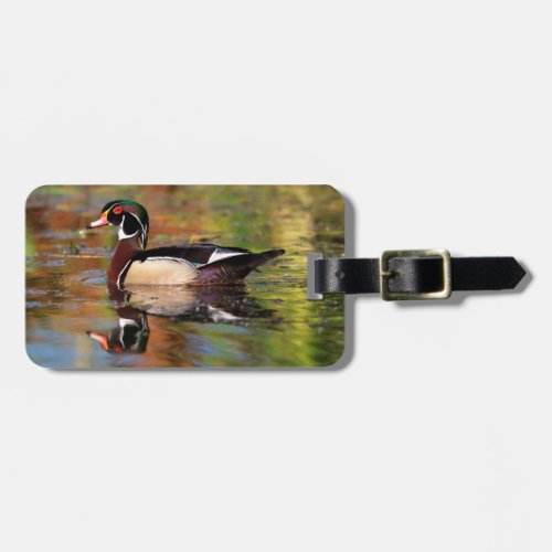 Male wood duck swims California Luggage Tag