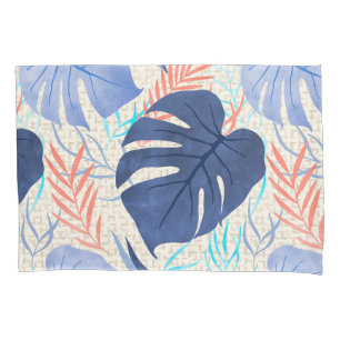 Maleah Monstera Tropical Hawaiian Watercolor- Blue Pillow Case