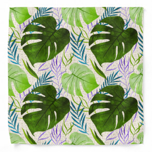 Maleah Monstera Tropical Hawaiian Watercolor-Green Bandana
