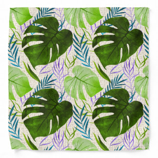 Maleah Monstera Tropical Hawaiian Watercolor-Green Bandana