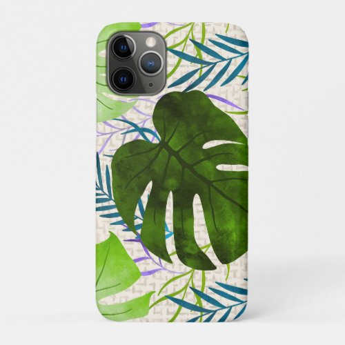 Maleah Monstera Tropical Hawaiian Watercolor_Green iPhone 11 Pro Case