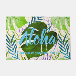 Maleah Monstera Tropical Hawaiian Watercolor-Green Doormat