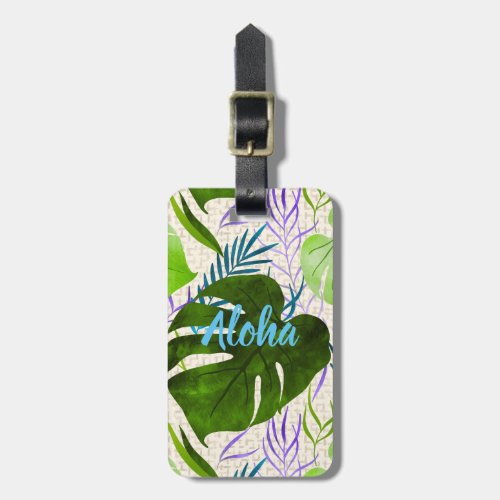 Maleah Monstera Tropical Hawaiian Watercolor_Green Luggage Tag
