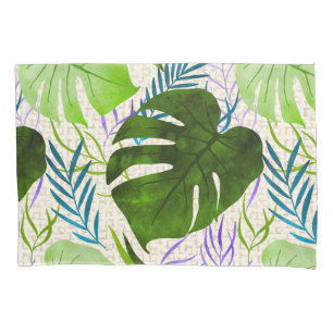 Maleah Monstera Tropical Hawaiian Watercolor-Green Pillow Case