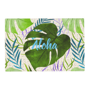 Maleah Monstera Tropical Hawaiian Watercolor-Green Placemat