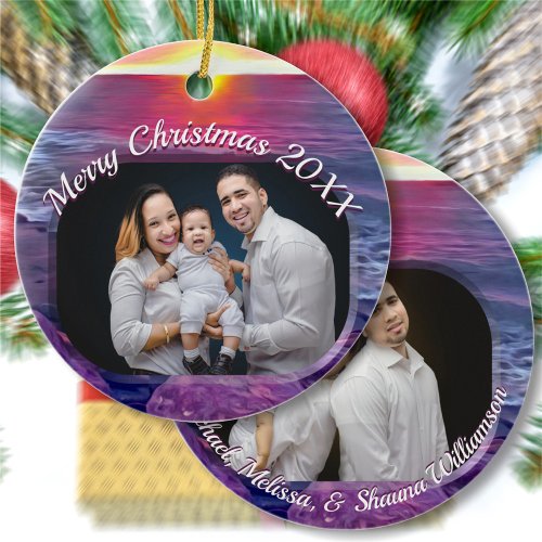 Malecon Sunset Family Christmas 0911 Ceramic Ornament