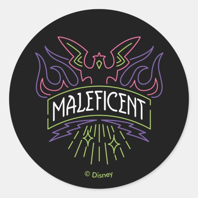 Maleficent | Neon Badge Logo Classic Round Sticker (Front)