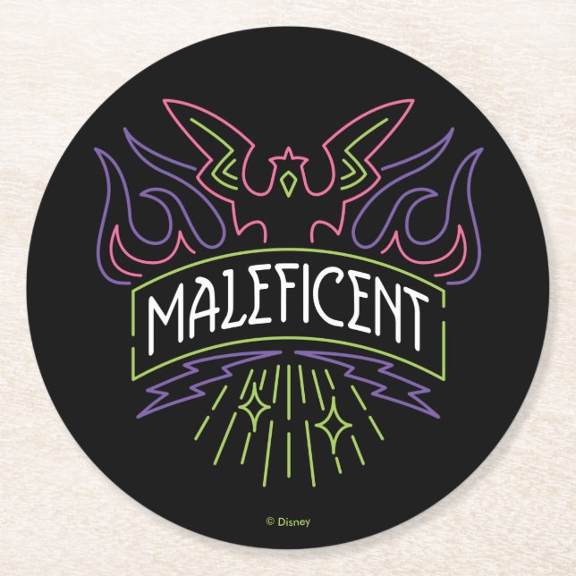 Maleficent | Neon Badge Logo Round Paper Coaster (Front)