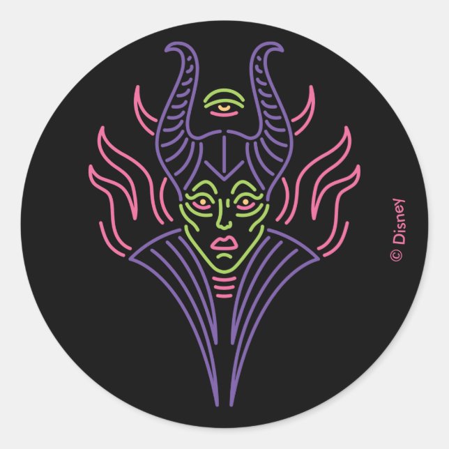 Maleficent | Neon Face Classic Round Sticker (Front)