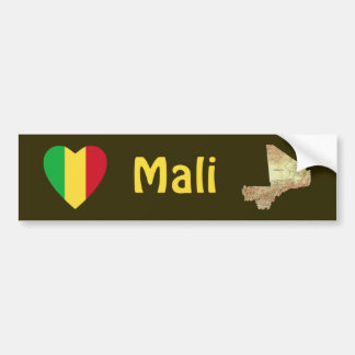 Mali Flag Heart + Map Bumper Sticker