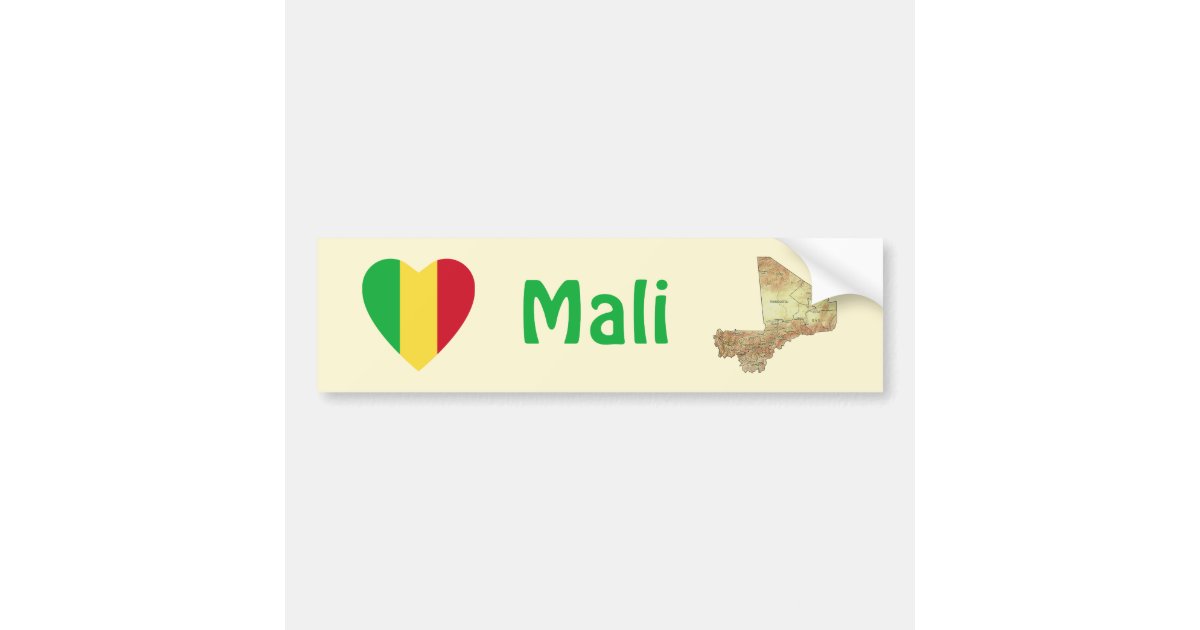 Mali Map Sticker Mali Flag Heart + Map Bumper Sticker | Zazzle
