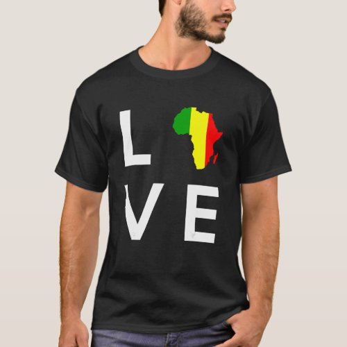 Mali Flag Love Africa Continent Silhouette for Mal T_Shirt