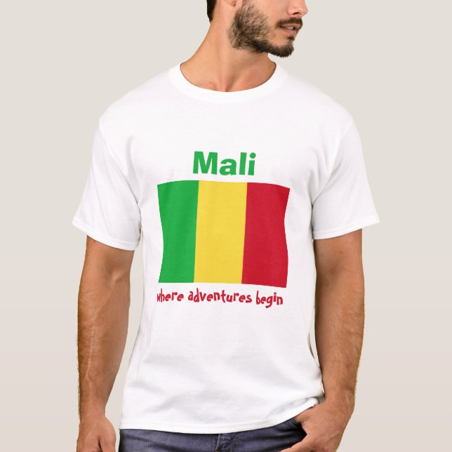Mali Flag + Map + Text T-Shirt (Front)