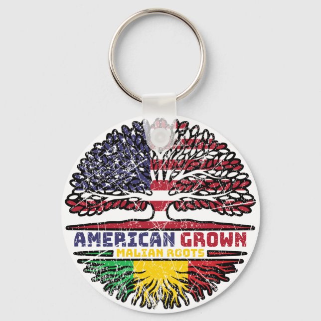 Mali Malian American USA Tree Roots Flag Keychain (Front)