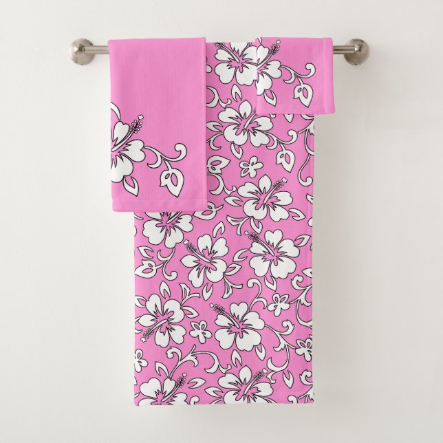 Malia Hawaiian Hibiscus Floral Coordinate - Pink Bath Towel Set (Insitu)
