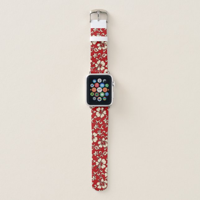Malia Hawaiian Hibiscus Floral Red Apple Watch Band (Front)
