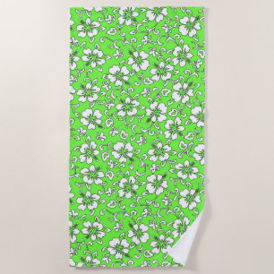 Malia Hawaiian Hibiscus Tropical Floral - Lime Beach Towel