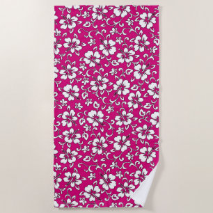 Malia Hawaiian Hibiscus Tropical Floral - Magenta Beach Towel