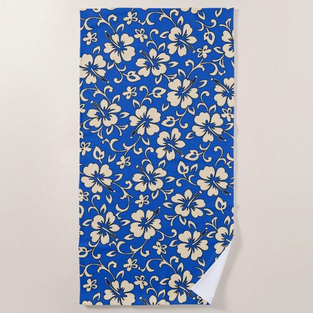Malia Hawaiian Hibiscus Tropical Floral - Royal Beach Towel (Front)